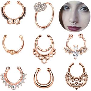 Pinces-nez Anneaux Goujons Cerceaux pour femmes Bijoux de corps non perçants C Forme Acier inoxydable Noir Rose Or Couleur En gros 2023 Nouveau