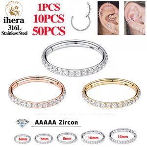 Nose Rings Studs 50PCS Stainless Steel Zircon CZ Hinged Segment Nose Septum Clicker Ring Round Earrings Hoops Ear Tragus Helix Piercing Jewelry 230605