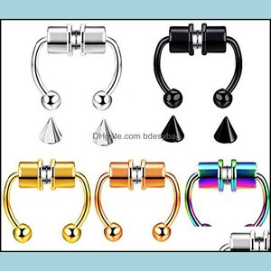 Anneaux de nez Studs bijoux bijoux magn￩tique faux per￧age anneau alliage septum pour les hommes cadeaux Drop livraison 2021 QM97J