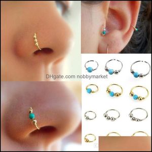 Nose Rings & Studs Body Jewelry Stainless Steel Ring Turquoise Nostril Hoop Earring Piercing Drop Delivery 2021 Cmgee