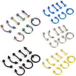 Anneaux de nez étalons mélangés 8pcs 16g en acier inoxydable Hélix Piercing Bijoux Earbroom Lip 230325