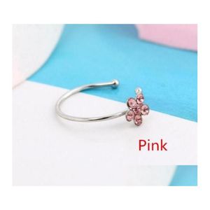 Anneaux de nez Goujons Petit Tmince 5 Cristaux Clairs Strass Fleur De Prunier Bague Charme Sier Hoop Stud Bijoux Faux Piercing Bodyjewel Dhyll