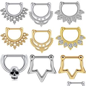 Anneaux de nez Clous en acier inoxydable Septum Clicker Ring Cartilage Helix Tragus Hoop Daith Boucles d'oreilles Segment articulé Piercing Drop Deliv Dhuiv