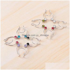 Anneaux de nez Goujons Zircon Nez Anneau Faux Piercing Fer À Cheval Clip Septum Cerceau En Acier Inoxydable Manchette Non Percé Bcr Femmes Hommes Corps Juif Dh38W