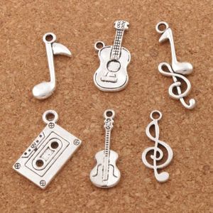 Note Musique Thème Clé De Sol Huitième Guitare Charme Perles 120 pcs lot Antique Argent Pendentifs Bijoux DIY LM41276W