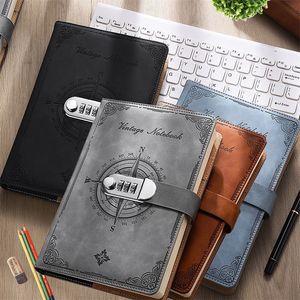 Notepads A5 200 Pages 2023 Notebook Retro Password Book with Lock Diary Binder Thickened Creative Hand Ledger Student Notepad Stationery l231101