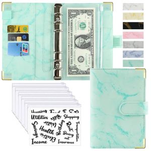 Note-échange Budget Budget Notebook A6 Organisateur d'argent Pu Leather Marble Notebook 2023 Planner Enveloppe Office School Supplies