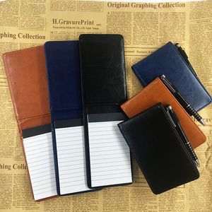 Blocs de notas Mini Pocket PU Leather Business Notebook 50 hojas Forrado Memo Pad Holder Recargable Jotter Book Steno Bloc de notas Ranura para tarjeta Pen Loop 230515