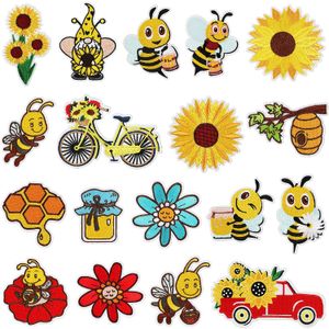 Notions 18 Piezas Abeja Flor Bordado Hierro en Parches Lindo Girasol Bicicleta Parche Aplique para Ropa Vestido Sombrero Jeans Costura Decoraciones