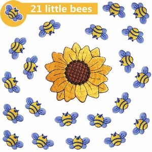 Nociones 21 piezas pequeños parches bordados de abejas lindas parches de forma de girasol hierro en apliques para niños bolsos de chaqueta para mujeres para mujeres sombreros