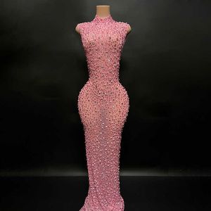 Novance – robe longue rose à cristaux scintillants, sans manches, col haut, produits pour femmes, pour soirée, tapis rouge, vente en gros