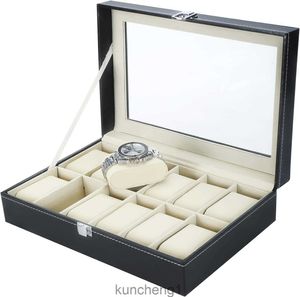 Novelbee 12 tragamonedas de reloj cajas de joyas organizador de vitrinas con vidrio con cojines extraíble y bloqueo seguro para el almacenamiento de joyas para reloj