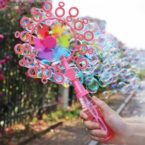 Jeux de nouveauté Jouets de bain pour bébé Moulin à vent Machine à bulles Handheld Blow Moulding Bubble Rod Tool Bubble Maker Blower Set Outdoor Fun Childrens Gift Toys Q240307