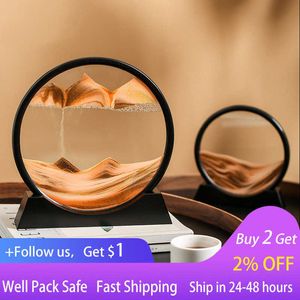 Novelty Items 3D Moving Sand Art Picture Round Moving Hourglass Mountain Sandscape Motion Display Flowing Sand Painting Home Desk Decor LAMP R231113