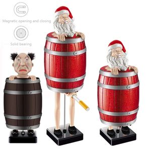 Articles de nouveauté Porte-cigarette drôle Boîte de parodie créative Père Noël dans le tonneau en bois Figurines Statue Case pour la décoration de Noël 231116