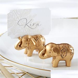 Articles de nouveauté porte-cartes en forme d'éléphant porte-bonheur doré, porte-nom et numéro de Table, cadeau de mariage