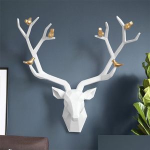 Articles de nouveauté Résine 3D Big Deer Head Décoration d'intérieur pour statue murale Accessoires de décoration Scpture abstraite Chambre d'animaux moderne T200331 Dro Dhtpm