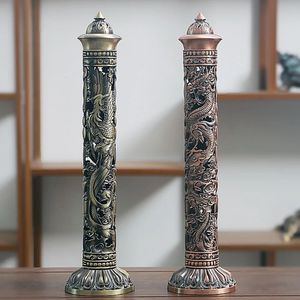 Articles de nouveauté Rétro Encens vertical Bouddha Coeur Sutra Dragon Phoenix Pilier Bâton en métal Décoration de cérémonie de bureau à domicile 230828