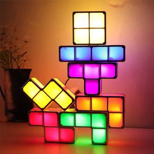 Artículos novedosos Luz nocturna apilable DIY Puzzle Novedad LED 7 colores 3D Tangram Light Hogar Dormitorio Lámpara de escritorio Niños Adolescentes Regalo de cumpleaños ideal 230808