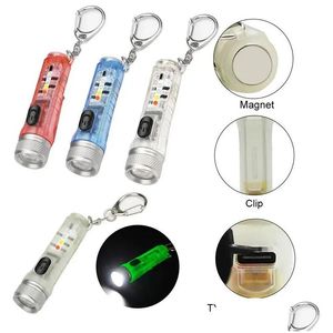 Novelty Lighting Mini Keychain Flashlight Led Rechargeable Torch Portable Magnetic Usb Charging High Power Cam Long Range Lantern Dr Dhp5D