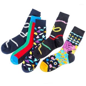 Novedad hombres calcetines gráfico peinado algodón feliz divertido sombrero cuerda raya regalo de Navidad adultos ciclismo calcetines mujer largo Sox1