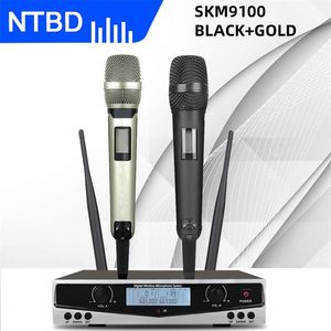 NTBD SKM9100 Stage Performance Home KTV Haute Qualité UHF Professionnel Double Système de Microphone Sans Fil Dynamique Longue Distance 210610
