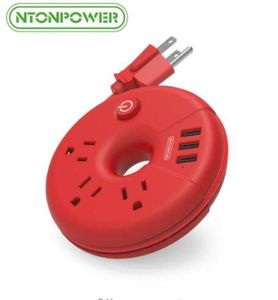 Ntonpower Travel Strip Power Strip USB Cable de extensión USB Portable Smock Socket Red Donuts para regalos de Navidad 7019990