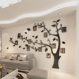 Numéro 3D Acrylique Tree photo Cadre mural autocollants Crystal Mirror Stickers Coller sur fond de télévision Mur Diy Famille Famille Frame DÉCOR MUR