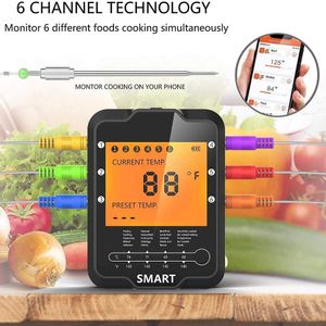 Number Airmsen Thermomètre numérique à distance sans fil Bluetooth pour cuisine, cuisson des aliments, viande, rétroéclairage avec sonde pour four à grill Bbq R