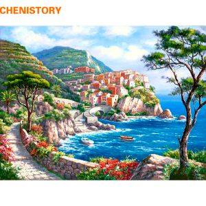 Número CHENISTORY El paisaje marino del mar Mediterráneo DIY pintura por números imagen artística de pared moderna para el hogar para regalo único obra de arte 40x50cm