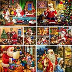 Numéro Christmas Santa Claus DIY PEINTURE PAR NUBRIT Kit complet 50 * 70 Picture par numéros Photo Loft Wall Picture pour les enfants en gros