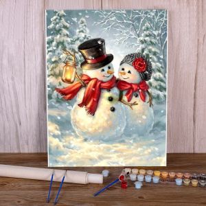 Numéro de noël bonhomme de neige peinture par numéros Kit peintures à l'huile 40*50 toile photos peintures murales pour artisanat