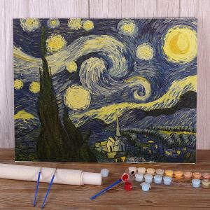 Numéro paysage célèbre Vintage Van Gogh la nuit étoilée peinture par numéros ensemble peintures acryliques 40*50 peinture à l'huile nouvel artisanat