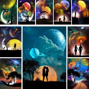 Numéro Landscape Moon Lovers Paint By Numbers Kit complet Paignes d'huile 40 * 50 Canvas Peinture Mur Decoration Artisanat pour adultes Art mural