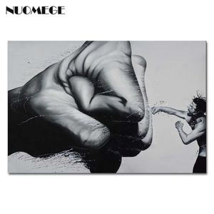 NUOMEGE Boxer blanco y negro cuadro lienzo pinturas imprimir cuadros de pared pintura decorativa creativa decoración del hogar póster arte X0726