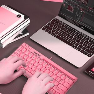 NUOS 64 Keys Pink Keyboard USB Color Backlit Wired Office Portable Mini Keypad Phone Holder Gamer Keyboard for Laptop PC