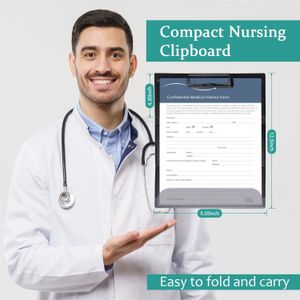 Clipbain infirmier tripolaire avec clip de poche Band élastique Pliant Clip Board Dossier de presse-papiers portable pour étudiant médecin