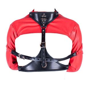 Nxy Juguetes para adultos Bdsm Bondage Restricción Pu Camisa de fuerza de cuero Top Chaqueta de copa abierta para mujer Arnés de cuerpo recto Disfraces de juego de rol 1207