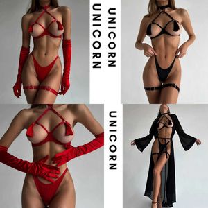 NXY Sensual Tassel Fetish Lingerie See Through Open Bra Bilizna Set Hot Sexy Intimate Naked Crotchless Panties Exotic Black Red Sets 230717