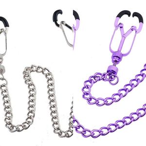 Nxy Sex Pump Toys Masajeador de senos erótico femenino Clips para pezones ajustables Cadena de metal Pinzas para labios Bondage Accesorios y 1221