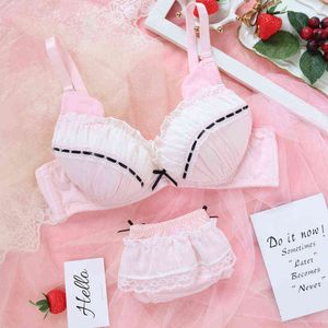 NXY-Conjunto sexy de ropa interior de gato para mujer joven, bragas con adornos de encaje y lazo de Lolita, lencería, sujetador de realce rosa 1128