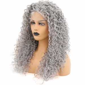 Peluca con malla frontal gris plateado Nxy, pelucas sintéticas rizadas, peluca barata, cabello Natural prearrancado sin pegamento para mujeres negras, peluca de Cosplay 230524
