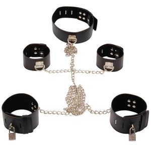 Nxy Sm Bondage Bdsm Jouets pour Femme Couples Pu Cuir Contraintes Collier Menottes Cheville Poignets Fétiche Esclave Produits de Sexe Jeux Pour Adultes 220423