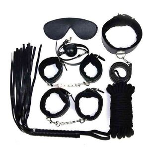 NXY SM Sex Adult Toy Neck Collar Cuero suave Sm Bondage Suit Esposas Toe Cuffs Whip Ball Goggles Eye Mask Tie Rope 7 Pcs / set Game Set Toy1220