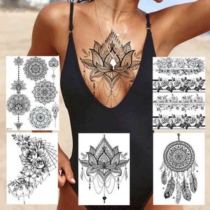 NXY tatuaje temporal Sexy encaje Lotus colgantes s para mujeres Blach Henna pegatina transferencia de agua joyería falsa pulsera tatuaje pasta 0330