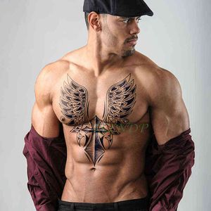 NXY tatuaje temporal pegatina impermeable ala cruzada Ángel espalda entera tatuaje grande Flash tatuaje falso s para mujeres hombres chica 0330