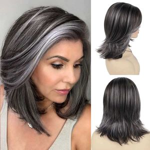 Nxy Vhair Pelucas Gnimegil Peluca de pelo gris plateado sintético para mujeres señoras mayores Fiesta de cosplay diaria Natural Suave esponjoso Resistente al calor Mamá 240330