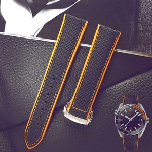 Bracelet de montre en nylon et cuir véritable pour Omega Planet Ocean, 20 mm, 22 mm, cuir de veau, noir, orange, rouge, bleu, avec outil 281g