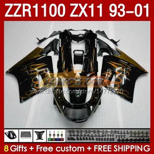 Corps complet OEM pour KAWASAKI NINJA ZX-11 R Flammes dorées ZZR-1100 ZX-11R ZX11R 93 94 95 96 01 165No.75 ZZR 1100 CC ZX11 ZX 11 R 11R ZZR1100 1997 1998 1999 2000 2001 Kit de carénages