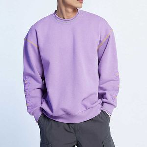 OEM al por mayor sudadera con capucha personalizada costuras en contraste sudadera de lana bordado floral cuello redondo sudaderas con capucha para hombre sudaderas